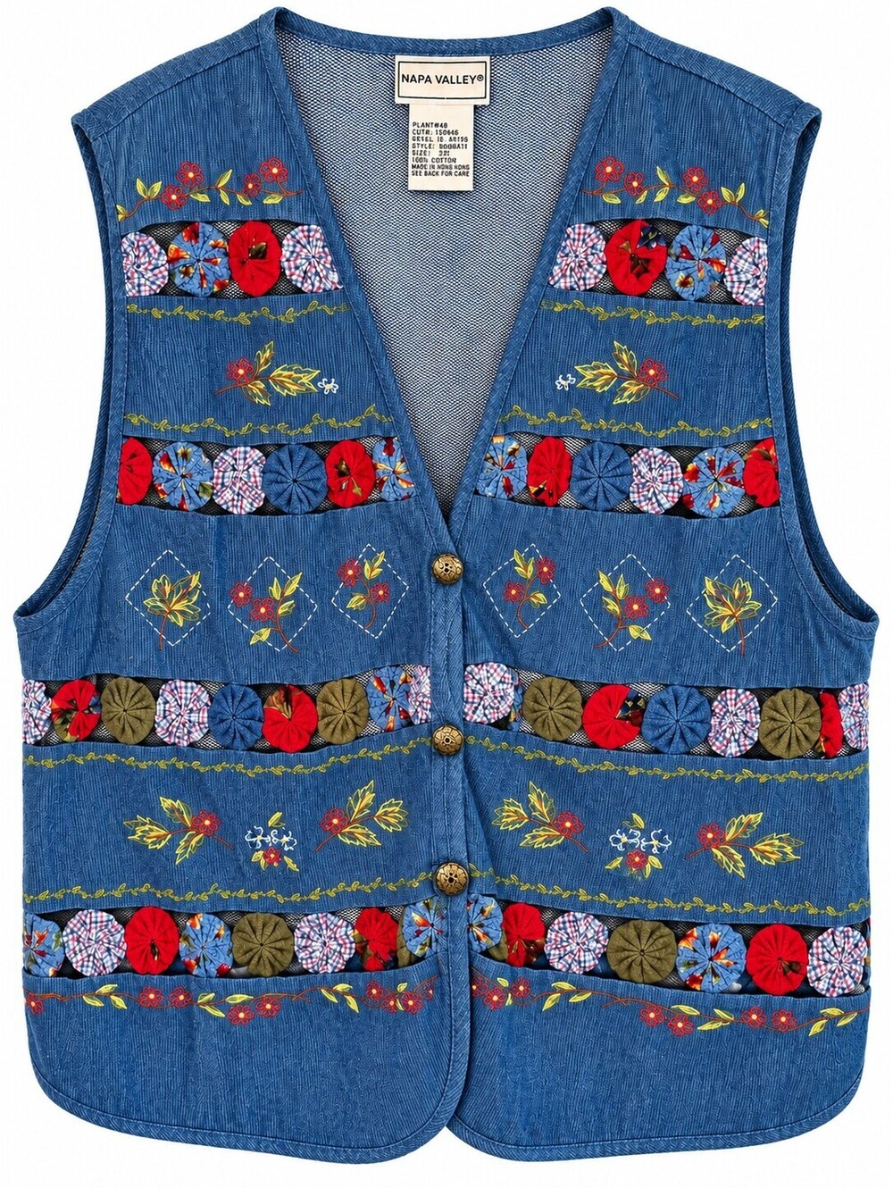 NWT Napa Valley 3X Embroidered Denim Vest Floral Patchwork 90s Art Teacher